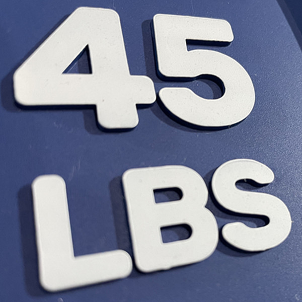Raised weight marks in white